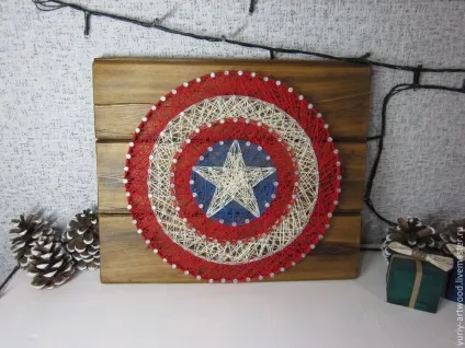 Щит капітана америка в техніці string art - ярмарок майстрів - ручна робота, handmade (декор інтер'єру) Щит капітана америка в техніці string art - ярмарок майстрів - ручна робота, handmade