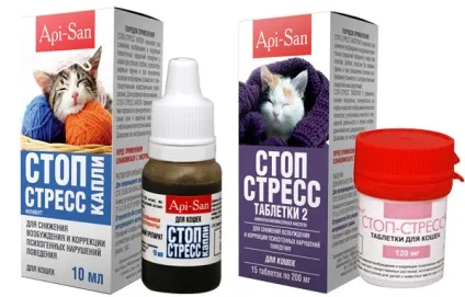 Стоп-стрес для кішок, апі-сан (краплі і таблетки)