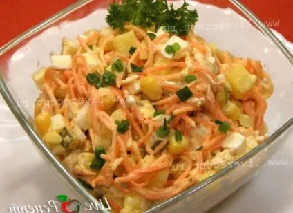 Салат з корейської моркви з куркою і кукурудзою - святкові рецепти 2017 роки (корейської) Салат з корейської моркви з куркою і кукурудзою - святкові рецепти 2017 року