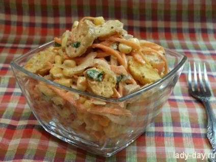 Салат корейська морква, копчена курка, кукурудза, сухарики, прості рецепти з фото (сухарики) Салат корейська морква, копчена курка, кукурудза, сухарики, прості рецепти з фото