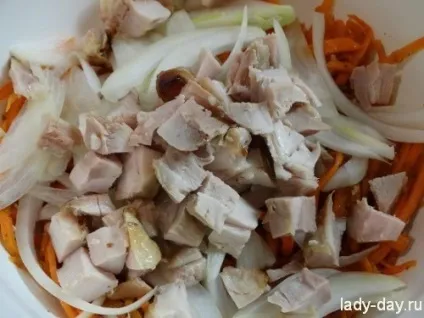 Салат корейська морква, копчена курка, кукурудза, сухарики, прості рецепти з фото (сухарики) Салат корейська морква, копчена курка, кукурудза, сухарики, прості рецепти з фото