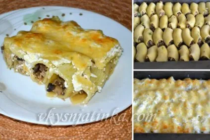 Макарони фаршировані грибами і куркою - рецепт з фото