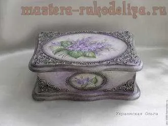 Майстер-клас з розпису шкатулка з філігранню бузок (акрилової білою фарбою) Майстер-клас з розпису шкатулка з філігранню бузок