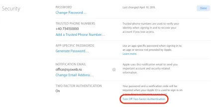 Відключити ідентифікатор apple двухфакторной перевірки справжності - скритність параметри (вхід два фактора) Відключити ідентифікатор apple двухфакторной перевірки справжності - скритність параметри