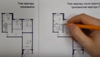 Перепланування трикімнатної квартири в будинку серії п-44 (п-44) Перепланування трикімнатної квартири в будинку серії п-44