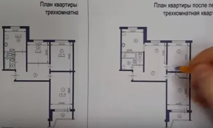 Перепланування трикімнатної квартири в будинку серії п-44 (п-44) Перепланування трикімнатної квартири в будинку серії п-44