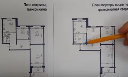 Перепланування трикімнатної квартири в будинку серії п-44 (квартири) Перепланування трикімнатної квартири в будинку серії п-44