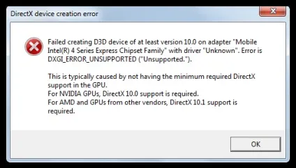 Рішення помилки directx device creation errorred