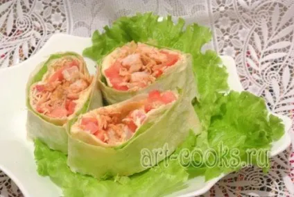 Рулет з лаваша з куркою і помідорами
