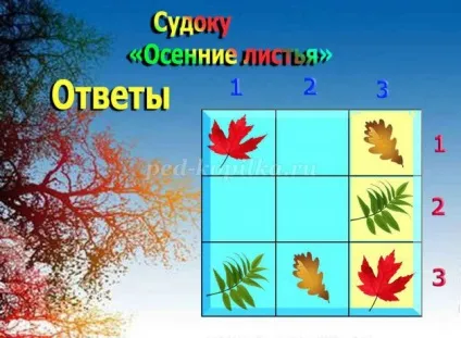 Судоку з відповідями для дітей 6-7 років на тему осінь ( «дуб» «горобина» «клен») Судоку з відповідями для дітей 6-7 років на тему осінь