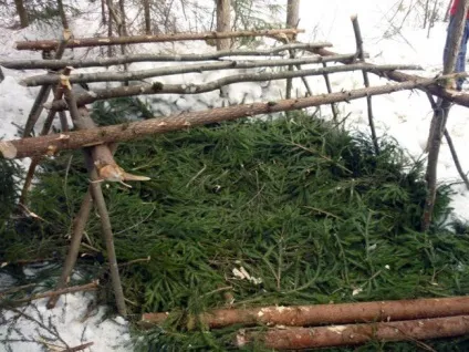 Будівництво укриття для ночівлі в зимовому лісі (будівництво) Будівництво укриття для ночівлі в зимовому лісі