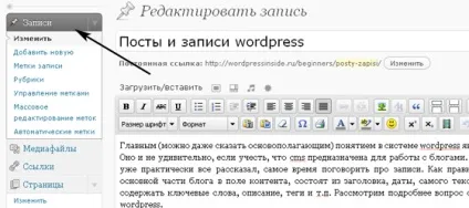 Записи та пости wordpress, оформлення запису wordpress блогу
