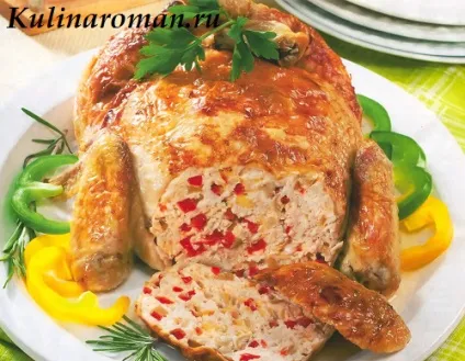 Курка, фарширована фаршем, грибами і солодким перцем, смачні рецепти (як приготувати галантин) Курка, фарширована фаршем, грибами і солодким перцем, смачні рецепти