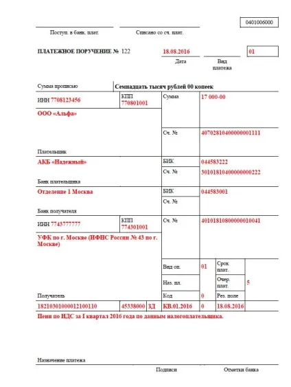 Пені по ндс для юридичних осіб пені за прострочення, формула і приклади розрахунку, зразки платіжних (КБК пені по ндс) Пені по ндс для юридичних осіб пені за прострочення, формула і приклади розрахунку, зразки платіжних
