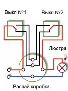 Прохідний вимикач, схема підключення