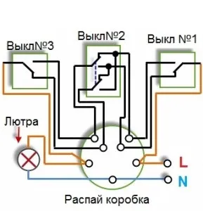 Прохідний вимикач, схема підключення