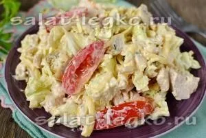 Салат з куркою, печерицями та помідорами (помідори) Салат з куркою, печерицями та помідорами