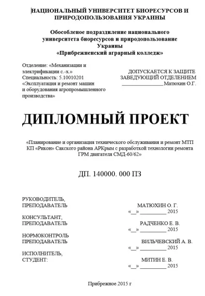 Титульний лист дипломної роботи
