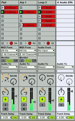 Ableton live будівельні ефекти з поверненням треків (натисніть кнопку Карта) Ableton live будівельні ефекти з поверненням треків