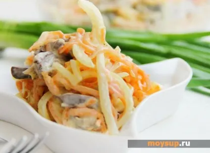 Апетитний салат з курячими сердечками і печерицями (сердечками) Апетитний салат з курячими сердечками і печерицями