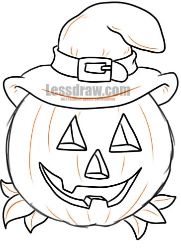 Як намалювати гарбуз в капелюсі на Хеллоуїн, lessdraw (гарбуз) Як намалювати гарбуз в капелюсі на Хеллоуїн, lessdraw