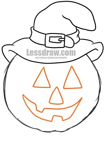 Як намалювати гарбуз в капелюсі на Хеллоуїн, lessdraw (намалювати) Як намалювати гарбуз в капелюсі на Хеллоуїн, lessdraw