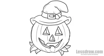 Як намалювати гарбуз в капелюсі на Хеллоуїн, lessdraw (Хеллоуїн) Як намалювати гарбуз в капелюсі на Хеллоуїн, lessdraw