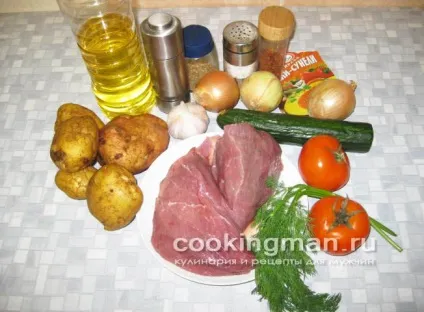 М'ясо смажене з картоплею і овочами - кулінарія для чоловіків (смажене м'ясо на сковороді) М'ясо смажене з картоплею і овочами - кулінарія для чоловіків