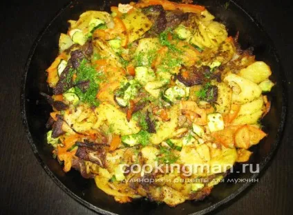 М'ясо смажене з картоплею і овочами - кулінарія для чоловіків (смажена яловичина на сковороді) М'ясо смажене з картоплею і овочами - кулінарія для чоловіків