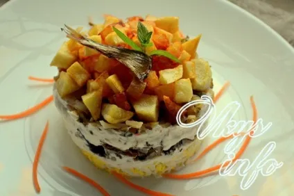 Салат зі шпротами і солоними огірками рецепт з фото