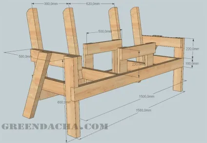 Лавка зі столиком 3d модель, креслення, розміри