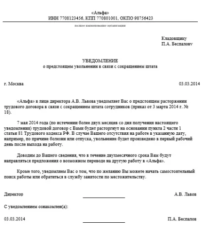 Повідомлення про розірвання договору
