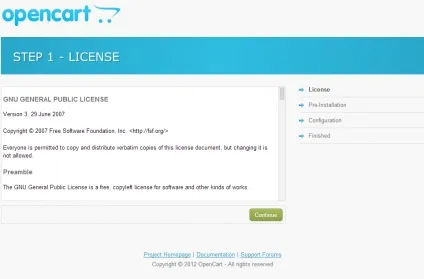 Установка opencart на хостинг - інструкція, bitte (кнопку «Continue» Установка) Установка opencart на хостинг - інструкція, bitte