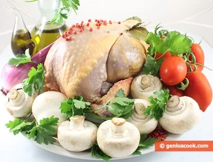 Цесарка тушкована з грибами, помідорами і рожевим перцем, м'ясні страви, геніальна кулінарія - (цесарка з помідорами) Цесарка тушкована з грибами, помідорами і рожевим перцем, м'ясні страви, геніальна кулінарія -