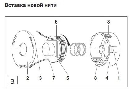 Як заправити намотати волосінь в тріммер електроінструмент (носик кришці повинен) Як заправити намотати волосінь в тріммер електроінструмент