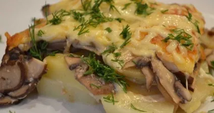 Картопля з грибами (з м'ясом, під майонезом) в духовці рецепти (духовці) Картопля з грибами (з м'ясом, під майонезом) в духовці рецепти