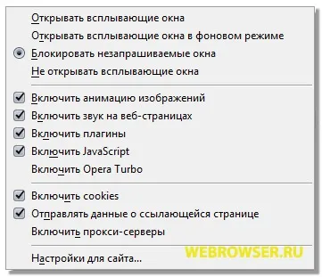 Опис налаштувань в браузері opera, все про браузерах для інтернету