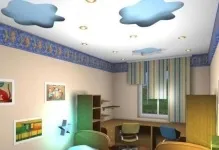 Стеля в дитячій фото в кімнаті, який краще зробити малюнок, дизайн зі скошеним і з фотодруком (стелю) Стеля в дитячій фото в кімнаті, який краще зробити малюнок, дизайн зі скошеним і з фотодруком