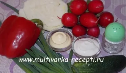Салат з редису, капусти, перцю і огірків (капусти) Салат з редису, капусти, перцю і огірків