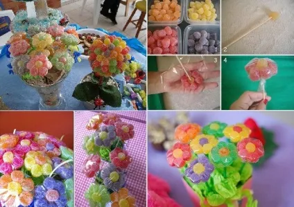 Квіти з цукерок на 8 березня своїми руками фото покроково (руками) Квіти з цукерок на 8 березня своїми руками фото покроково