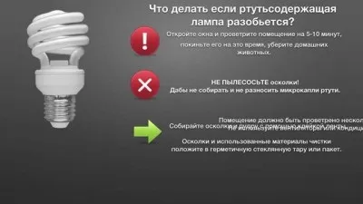 Якщо розбилася люмінесцентна лампа що робити і як вберегти себе (люмінесцентна) Якщо розбилася люмінесцентна лампа що робити і як уберегти себе