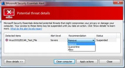 Карантин в антивірусній програмі microsoft security essentials