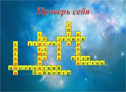 Кросворд з питаннями і відповідями для початкової школи до дня космонавтики (підкорювачі) Кросворд з питаннями і відповідями для початкової школи до дня космонавтики