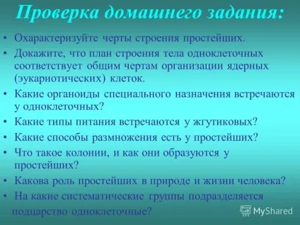 Презентація на тему перевірка домашнього завдання охарактеризуйте риси будови найпростіших (що план будови тіла одноклітинних відповідає загальним рисам організації.) Презентація на тему перевірка домашнього завдання охарактеризуйте риси будови найпростіших