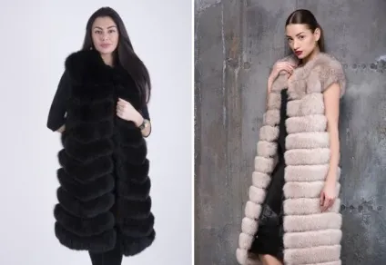 Хутряна жилетка з песця - трансформер, з капюшоном, з шкіряними рукавами, поперечка