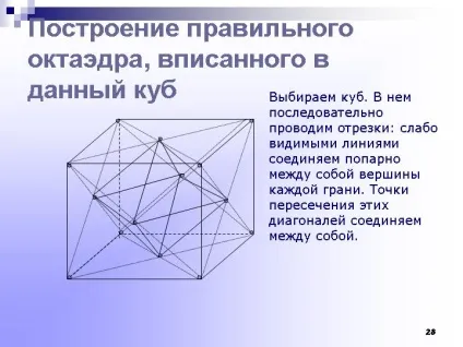 Побудова правильного октаедра, вписаного в даний куб - презентація 1215-28 (презентації) Побудова правильного октаедра, вписаного в даний куб - презентація 1215-28