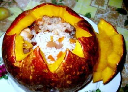 Рецепт цілої запеченої гарбуза фаршированої рисом і м'ясом в духовці (рисом) Рецепт цілої запеченої гарбуза фаршированої рисом і м'ясом в духовці