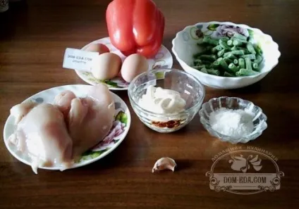 Рецепт салату з курки, стручкової квасолі і болгарського перцю з фото (закуска) Рецепт салату з курки, стручкової квасолі і болгарського перцю з фото