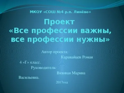 Всі професії важливі, всі професії потрібні (професії) Всі професії важливі, всі професії потрібні