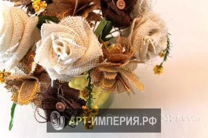 Букет квітів з мішковини своїми руками, квіти з мішковини своїми руками майстер клас, букет з